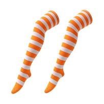 Women's Striped Thigh High Stockings - Christmas, Halloween Cosplay Over-Knee Long Socks One Size orange