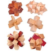 6Pcs Set Wooden Brain Teaser Puzzle Cube Educational Toys For Kids And Adults Assembly & Disentanglement Puzzles Iq Challenge beige