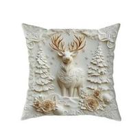 1/4 vnt. 45x45CM Kalėdinė lininė pagalvėlės užvalkalas Santa Klausas Sniego žmogus Elnias Kalėdų eglutė Pagalvės užvalkalas Svetainė Miegamasis Sofa Lova Kvadratinis pagalvėlės užvalkalas 45x45cm E white