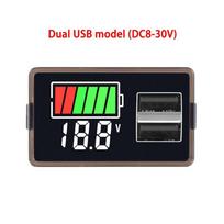 DC8-30V Battery Tester Double USB Charging Port LED Screen Real Time Voltages Monitoring For Vehicles Camping Power Tools raudona