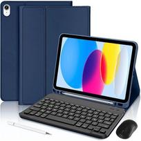 Keyboard Case - E.F.CONNECTION - iPad A16 (11  ) - Navy Blue - AZERTY Bluetooth Keyboard - with Stylus Mouse