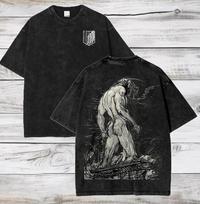 Ataque Em Titã Anime Ácido Lavado Camiseta Titan Anime High-end Luxury Oversized High Quality Hot Product Unisex Couples Couples L smėlis