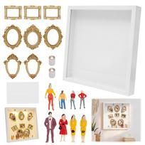 DIY Mini Museum Silhouette Box Shadow Box Frame Kit with Light 8 Gold Mini Frames and 8 Figurines Celebrate Your Unique Memories white