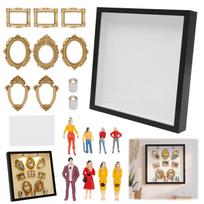 DIY Mini Museum Silhouette Box Shadow Box Frame Kit with Light 8 Gold Mini Frames and 8 Figurines Celebrate Your Unique Memories black