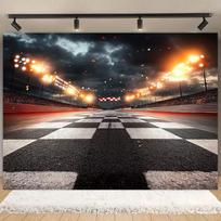 2D Motorsport Finish Line Backdrop, Night Race Track Party Photography Background 70.9x43.3inch/180*110cm white