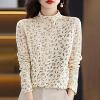Elegant Long Sleeve Mock Turtleneck for Women, Soft Floral Print Lightweight Velvet Tops for Women, Casual Turtleneck Tops for Women XL