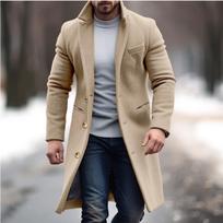 New Men's Wool Blend Mid-long Trench Coat Overcoat, Multiple Colors & Sizes, In Stock For Cross-border Dropshipping L chaki