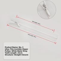 Ultra Thin Invisible Zipper Teardrop Slider Fishnet Zipper Mesh Tape Zipper  Garment Sewing white