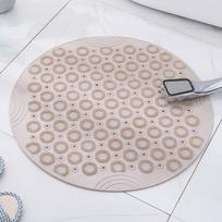 PVC neslystantis apvalus dušo kilimėlis su greitai džiūstančiais, vandenį nutekančiais siurbtukais ir masažuojančiu pėdų padu 55cm*55cm chaki