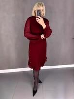 Cross2026 Autumn-Winter European & American Lace Patchwork Hot Drilling Round Neck Dress for Women Large raudona