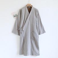 Japoniško stiliaus medvilninis marlės chalatas vyriškas didelio dydžio kimono naktinis pavasario ir vasaros plonos pižamos suvarstomas Yukata Sweat M gray