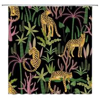 Boho Gepardo Dušo Užuolaida, Atogrąžų Leopardas Laukinių Gyvūnų Vonios Užuolaida, Moderni Rožinė Estetika Mėnulio Fazės Mėlyna Gėlių Vonios Užuolaida W60H190(CM)-1 Pcs gray