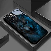 Vidurnakčio vilko šešėlio rašto grūdinto stiklo telefono dėklas, skirtas iPhone 11 12 13 14 15 16 17 Pro Max 17 Air 7 8 Plus XR XS X Dangtelis iPhone 15 Pro Max black