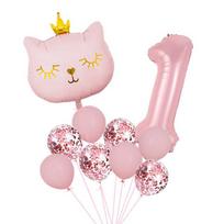 40  Kitten Number Balloon Bouquet for Kids' 1st Birthday – Crown Cat Foil Balloons Set white
