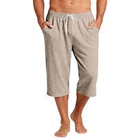 Vyriški megzti capri laisvalaikio šortai su raišteliu juosmenyje ir šoninėmis kišenėmis. Laisvas kirpimas. Lengvi pižamos apatiniai. XXXL beige