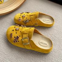 Nauji Moteriški Suede Klumpės Šlepetės Minkštas Vidpadis Sandalai su Atrama Pėdai Avalynė Lauko Paplūdimio Suede Klumpės Šlepetės Moteriški Sandalai 35 geltona