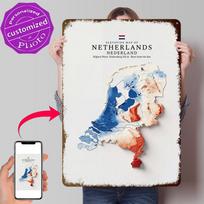 Elevation Map of the Netherlands Personalized D Textured Metal Poster Wall Art Tinplate Sign for Room Decorations Man House 30x40cm(11.8x15.7inch) gray