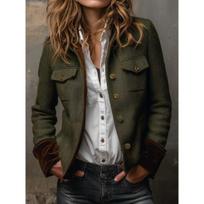 New Retro Herringbone Tweed Blazer for Women, Single-breasted Long Sleeve Commute Outerwear, European & American Style Coat L armijos žalia spalva