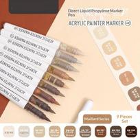9Pcs Acrylic Paint Marker Set 9 Bright Colors Direct Liquid Non Toxic for Kids DIY Drawing Graffiti School Art Activities A12 beige