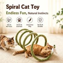 Spring Cat Tunnel Toy with Jingle Bells, Pop-Up Interactive Play Tube for Indoor Cats, Self-Play Boredom Buster Kitten Toy with Crinkle Sound 2 beige