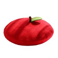 Fruit Beret Hat with Plush Look and Round Shape, Cartoon Accent Cap for Everyday Outfits and Themed Photo Styling red