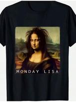 Funny Monday Lisa Mona Lisa Parody Graphic T-Shirt Humorous Art-Inspired Design 200 Soft Stretch Fabric Loose Fit Unisex L beige