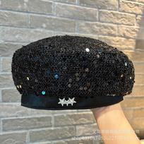 New sequined beret children spring and autumn versatile show face small painter hat show face small big head circumference newsboy hat M（56-58cm） juoda