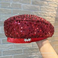 New sequined beret children spring and autumn versatile show face small painter hat show face small big head circumference newsboy hat M（56-58cm） brown