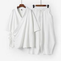 Japoniškas Kimono Kardiganas ir Kelnės Rinkinys iš Lino - Atsitiktinis Harajuku Stilius 6XL balta
