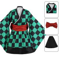 Demon Slayer Kamado Tanjirou Agatsuma Zenitsu Cosplay Maid Dress – Breathable Exquisite Green,XS blue