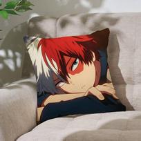 Cute-S-Shoto Todoroki-S Anime Customizable Square Pillowcases, Stylish And Soft, Perfect For Beds, Cars, And Sofas. Peach skin 18*18(CM)-1Pcs black