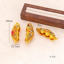 Copper Plated 24K Gold Enamel Pea Pod Pendant Necklace Clavicle Chain for DIY Jewelry. multi