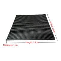 Bar Mat Anti-slip Waterproof Rubber PVC Drain Mat Easy Dry Coffee Cup Pad for Home Bar Counter Kitchen Coffee Station Use 25x25x1cm black
