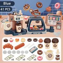 Children Electrical Coffee Machine Set Shopping Cash Register Pretend Play House Simulation Food Bread Cake Toy For Girl Boy Kid gray