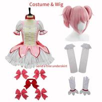 Anime Kaname Madoka Cosplay Costume Wig Pink Hair For Women Girl Halloween Role Play Customizable Unisex Party Outfits XL&Female white