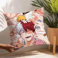 Kawaii Shoto Todoroki Chibi Pillow Case Plush Fabric Soft  Pillowcase Double Sided Print Cushion Cover Household Gifts 12x12Inch brown