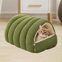 Cat Bed Shelter ,Comfortable Cats Pod, Warm Enclosed Sleeping House Indoor Nest for Indoor, Green S white