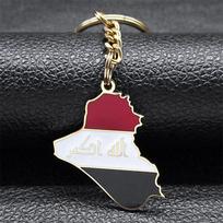 Iraq Republic Map Country Flag Key Chain for Men Women Stainless Steel National Day Keyring Car Accessories Jewelry 7601 gray