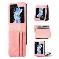 Premium PU Leather Flip Case Galaxy Z 7 6 5 4 3 2 1 With Multi-Card Slots Shockproof Stand Magnetic Samsung Galaxy Z Flip5 rožinio aukso spalvos