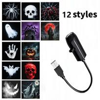 USB Projektorius Šviesa Helovinas Vaiduoklis Kaukolė Naktinė Lempa Keičiamas Raštas LED Projektoriaus Lempa Kambario Luboms Langams Sienoms Dekoruoti Halloween 12 black