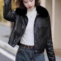 Winter Fur Collar Plus Velvet Thickened Western Style Fashion Short Lapel PU Leather Jacket Women's Jacket Jacket Buttons 3XL juoda