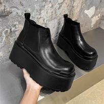 Catwalk Muffin Shoes 10Cm Thick-Soled Heightening Martin Boots Men'S, High-End Middle-Help British Hair Stylist Boots 45 juoda