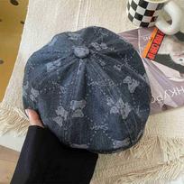 Washed retro bear cowboy beret women's spring and autumn versatile octagonal hat big head circumference showing face small hat gray