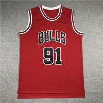 Chicago Bulls 1991 Dennis Rodman Vintažinio stiliaus krepšinio marškinėliai Vyriški Retro Raudoni Siuvinėti Komandos Uniforma Small gray
