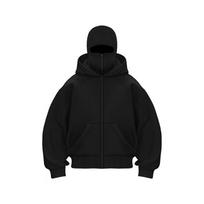 Vyriškas Hip Hop Dvigubos Kepurės Balaklava Džemperis Apsaugotas nuo Vėjo Užtrauktuku Veido Kaukė Džemperis Gatvės Drabužiai L black