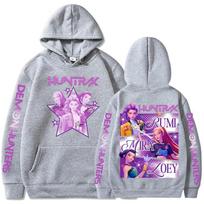 Harajuku Kpop Demon Hunters Graphic Hoodie Mira Rumi Zoey Huntrix Print Hooded Pullover Woman Casual Sweatshirt 3XL beige