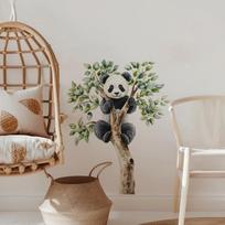 Animacinis mielas panda ant medžio šakos Sieniniai lipdukai Vaikų kambario dekoravimui Vaikų sienų lipdukai PVC Namų dekoras A gray