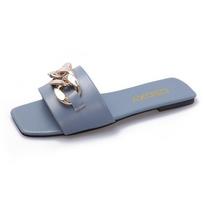 Women's Summer Flat One-Strap Slide Sandals, Stylish Retro Metal Buckle Slippers Casual Slip-On Shoes 41 dangaus mėlyna spalva
