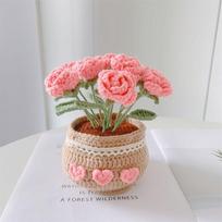 Neužbaigtas nertos gėlės rinkinys Rankų darbo vilnoniai siūlai Tulpė vazonėlyje Stalo ornamentas 5 pink