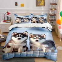 Husky Puppies Snow Scene Bedding Duvet Cover Set  (1*Duvet Cover 2*Pillowcases, without duvet insert) 140x200cm white